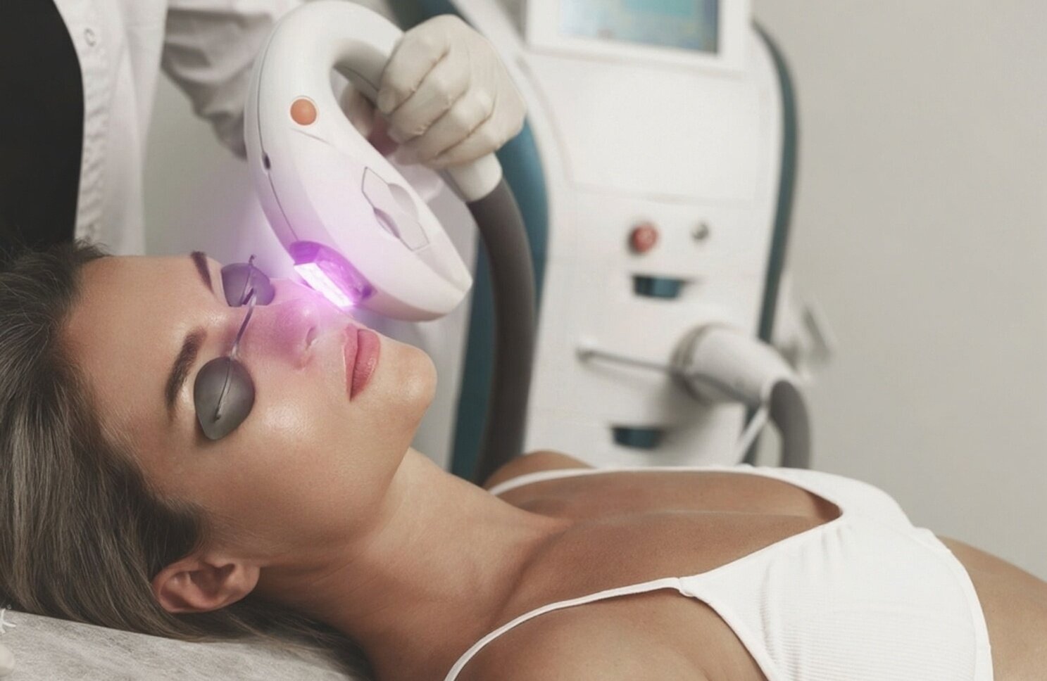 sleek professional beauty machine on pedestal in clean modern clinic setting