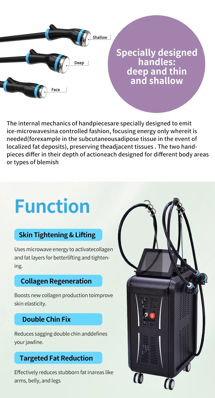 3 Handle Cool Waves Microwave Body Contouring Machine Standing Fat Reduction, Skin Tightening &amp; Face Lifting System for Salon &amp; Aesthetic Clinics
