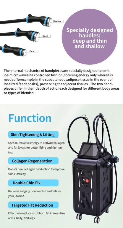 3 Handle Cool Waves Microwave Body Contouring Machine Standing Fat Reduction, Skin Tightening &amp; Face Lifting System for Salon &amp; Aesthetic Clinics
